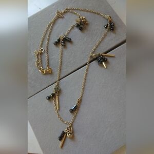 J. Crew dangling paillette Gold tone and Black Beaded long necklace
